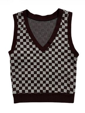 Y2K Checkerboard V-Neck Knit Vest